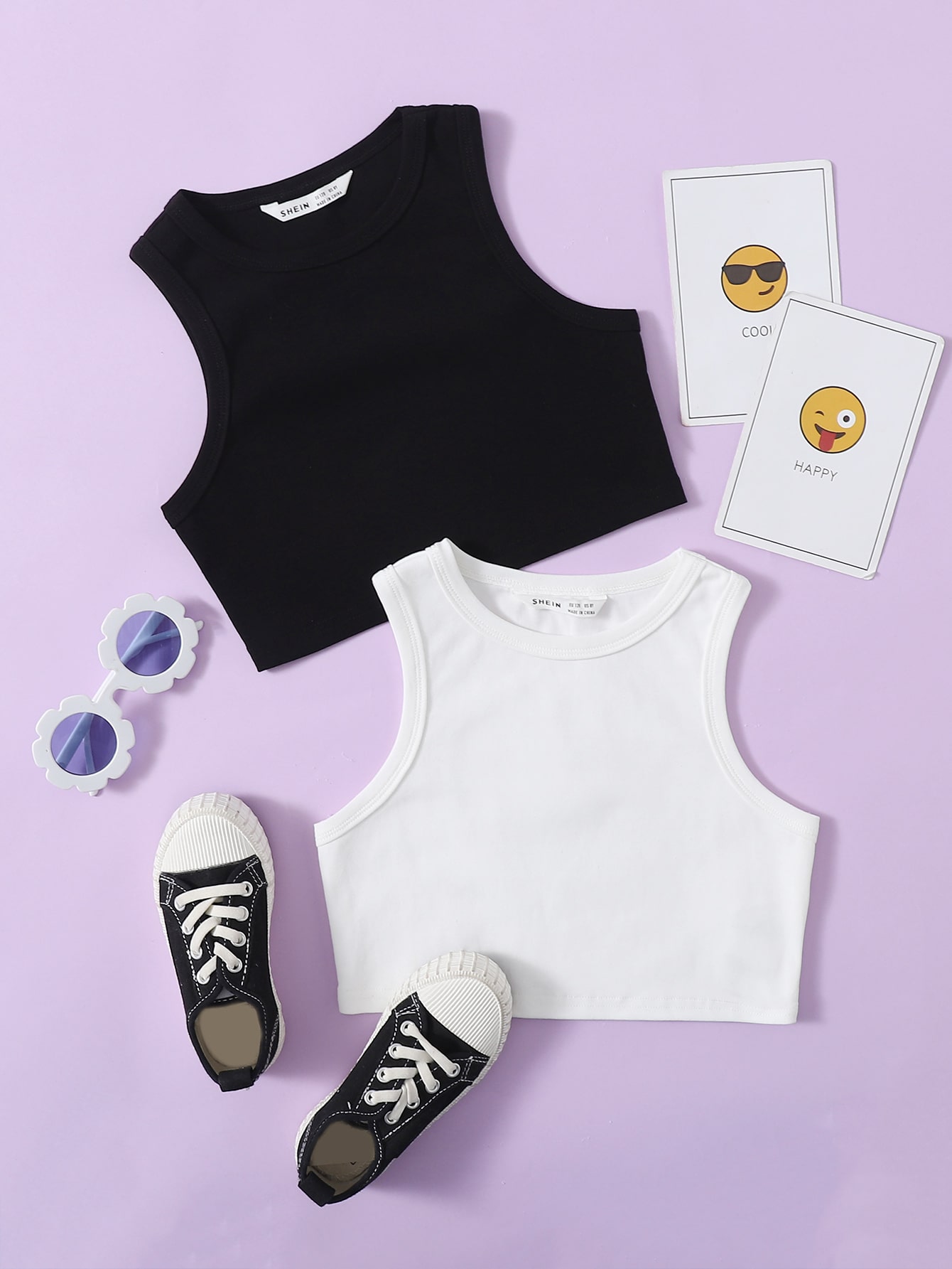 Milumia Girl 2 Pieces Casual Solid Crew Neck Crop Tank Top Basic Sleeveless Tanks