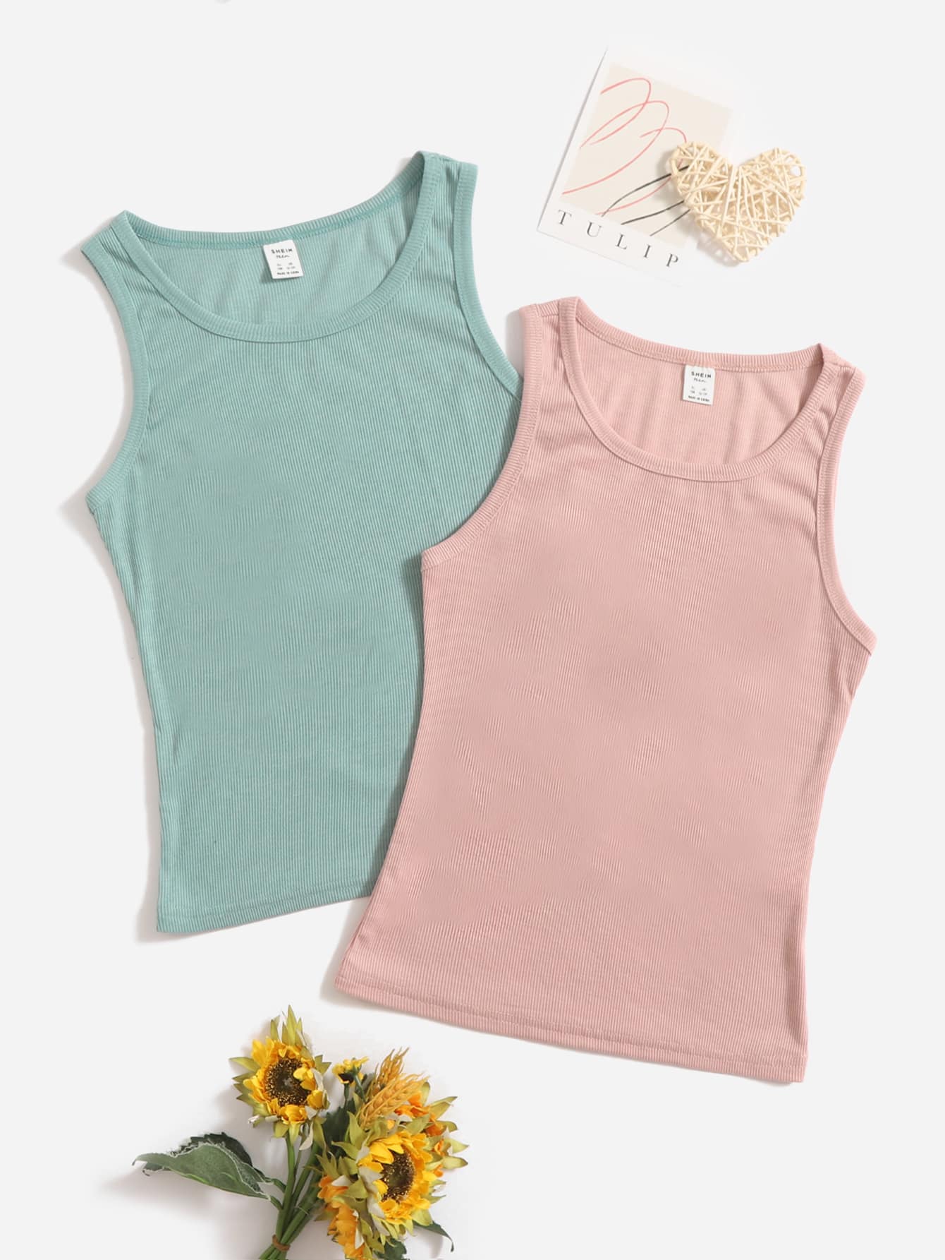 Milumia Girl's 2 Pieces Solid Ribbed Knit Tank Top Crew Neck Sleeveless Basic Tops