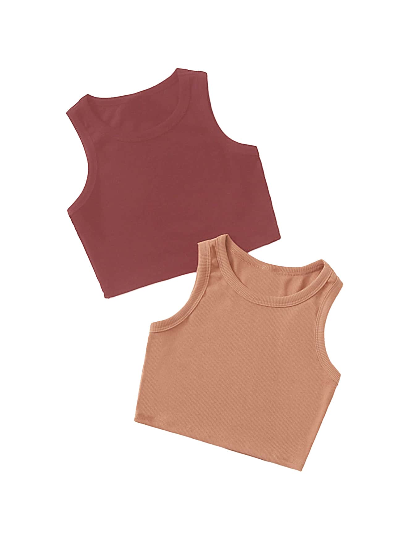 Milumia Girl's 2 Pack Ribbed Knit Sleeveless Round Neck Casual Baisc Crop Tank Top